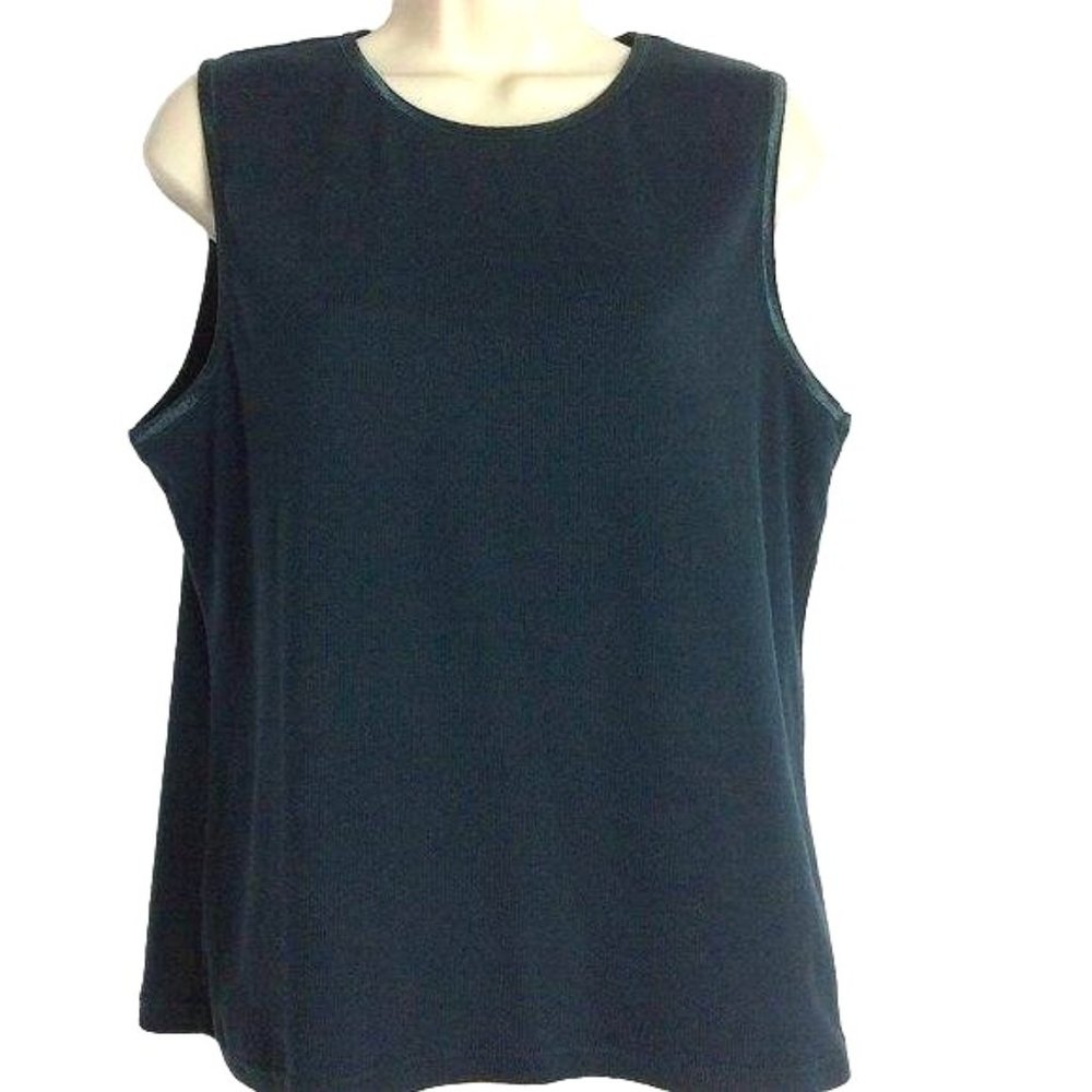 4/$25 Vintage Katherine Bishop Top Ribbed Green Sleeveless Round Neck Women Sz L